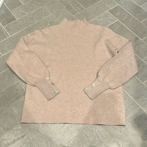 Tahari Sweaters - Tahari Mockneck Pullover Medium Jewel Sleeve Detail